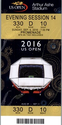 2016 US Open Tennis Evening 9/4/2016 Full Ticket - Novak Djokovic / Kerber .