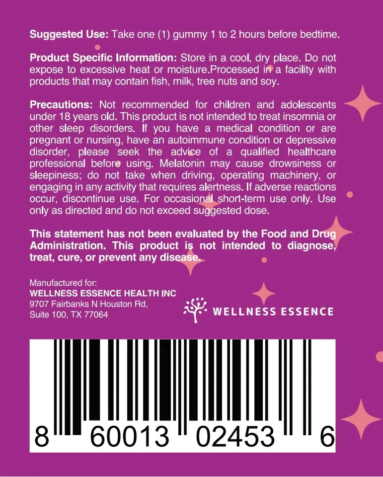 Gominolas Wellness Essence veganas de melatonina-60, relajación nocturna, ayuda para dormir Foto 4 de 4