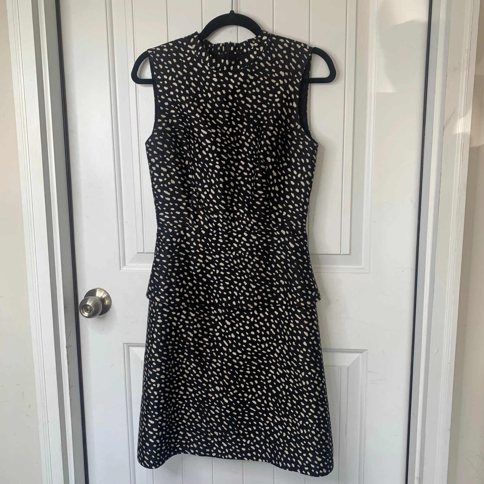 Abito Tory Burch oro a pois liana peplum raso nero taglia 2 ospite matrimonio