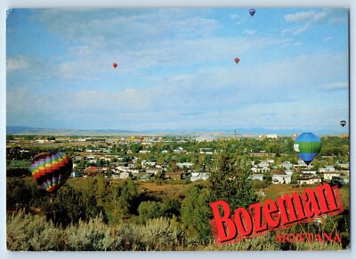 c1960 Bozeman Montana Vintage Postcard John Bozeman Mountain Man Hot Air Balloon