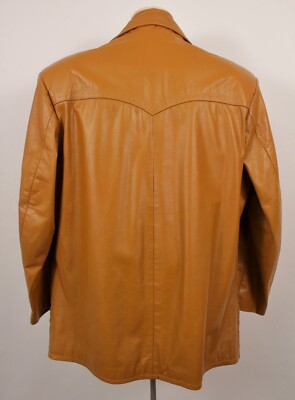 Mens VTG 70s Brown / Tan Western Leather Jacket Sz 44 1970s Disco