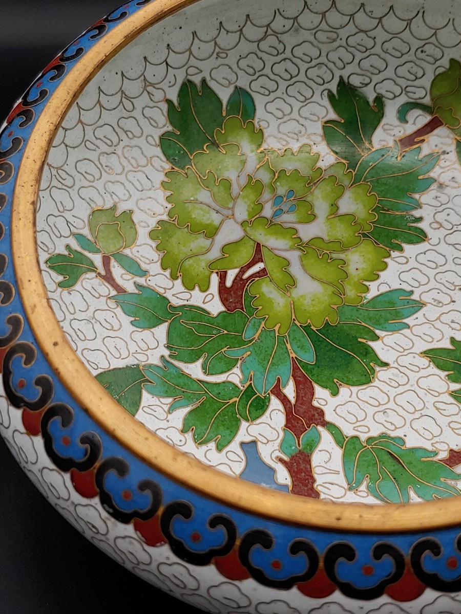 中国　古七宝琺瑯彩　花文瓶　C　R4052B 景泰蓝珐琅彩洞庭花卉笔洗 Vintage Chinese Cloisonne Enamel Full Art