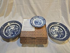 Churchill Blue Willow 8" Bowl Soup Vintage England Set Of 3 In Box Antique B4