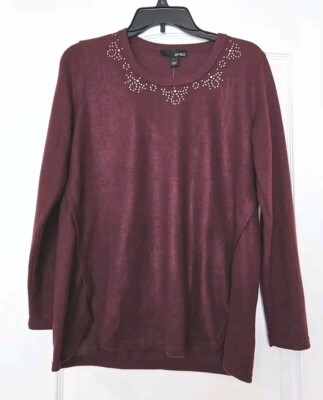 Erika Beaded Sweater Size Small Dark Red/Maroon Super Soft NWT 
