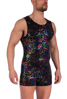 Manstore Tank Top M2376 rainbow lines schwarz bunt Gr. S neu mit Etikett und OVP