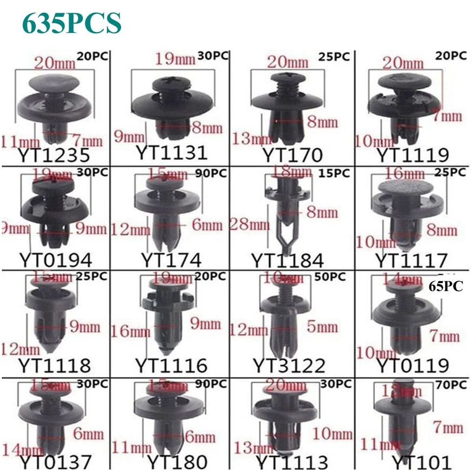 635PCS Body Trim Panel Door Fender Hood Bumper Fasteners Push Pin Clips for Ford - image 3 of 4