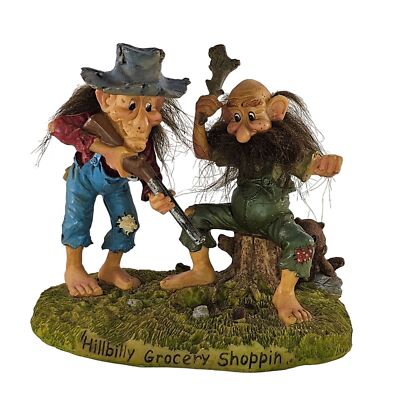 Humorous Hillbilly Grocery Shopping Figurine Two Men with Gun