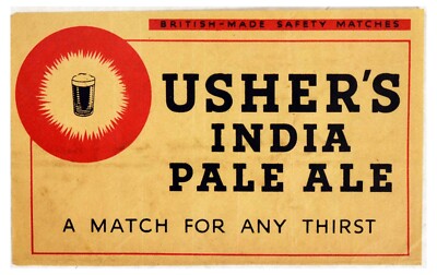 Original Vintage Crate Label Ushers IPA Indian Pale Ale Matches