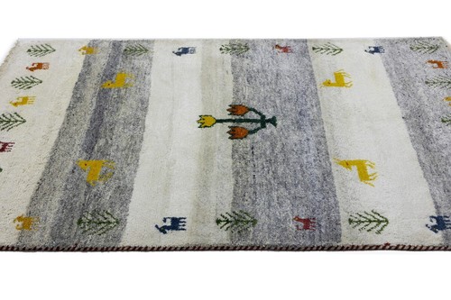 Cream & Gray Pictorial Tribal Indo-Gabbeh Rug Plush Wool Oriental Carpet 4X6 ft - Picture 7 of 18
