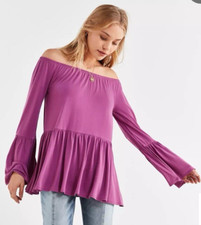 Kimchi Blue By Urban Outfitters L Purple Blouse Off Shoulder Bell Sleeve Peasant