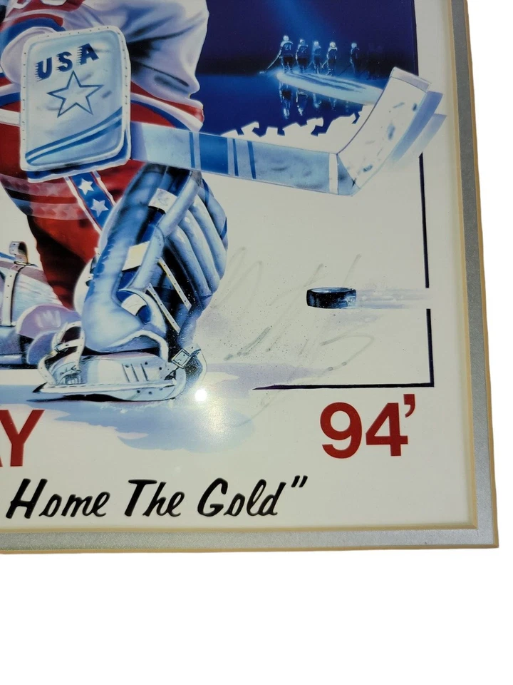 1994 XVII Olympics Team USA Hockey Garth Snow Framed Signed Ron Deziel Artist - Image 2 of 4