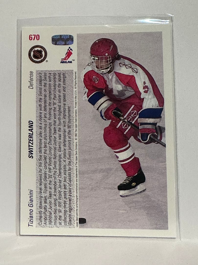 670 Tiziano Gianini Switzerland 91-92 Upper Deck Hockey Card | eBay