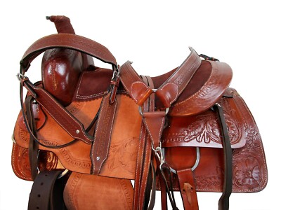 Western Trail Saddle Horse Pleasure Floral Tooled Leather Used Tack 15 16 17 18