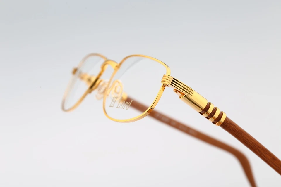 Lord 7014 6 Vintage 90s gold & genuine wood temples rectangle glasses frames NOS - Image 4 of 4