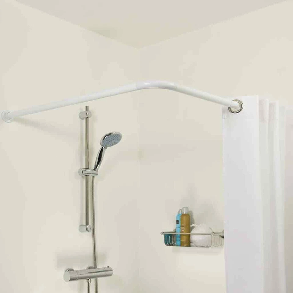 Bastone per tenda doccia universale angolare con aste 90 cm argento o bianca - Immagine 2 di 2