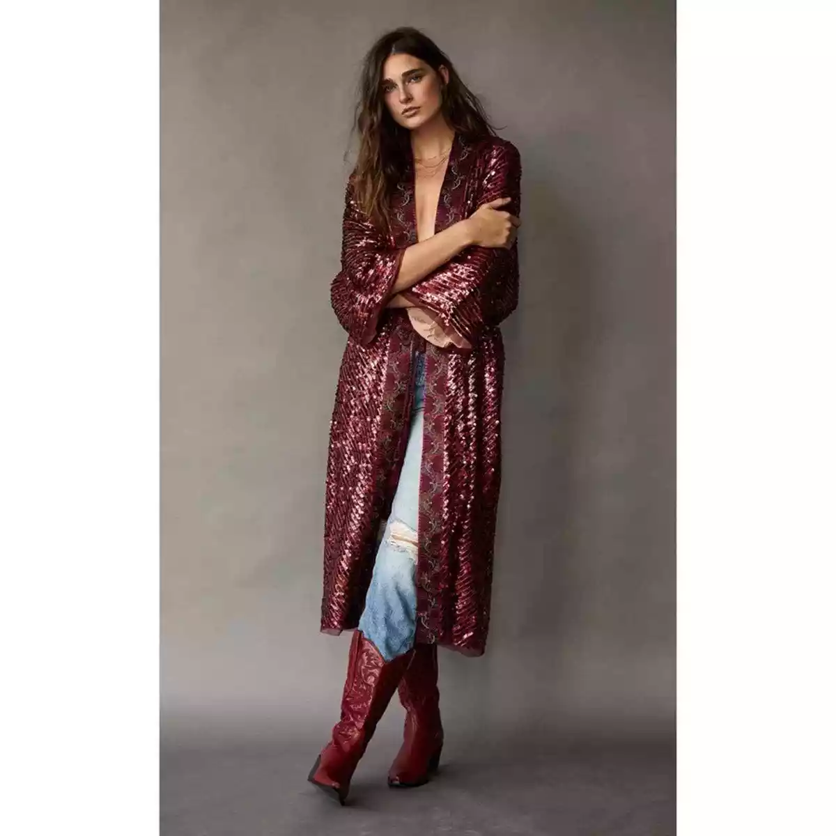 Free People Light Is Coming Kimono Sequin Embellished Duster Jacket $299