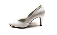 1960s Silver Imperial Stiletto Metallic Lam Heel Glitter Glam Pumps Shoe Size 7