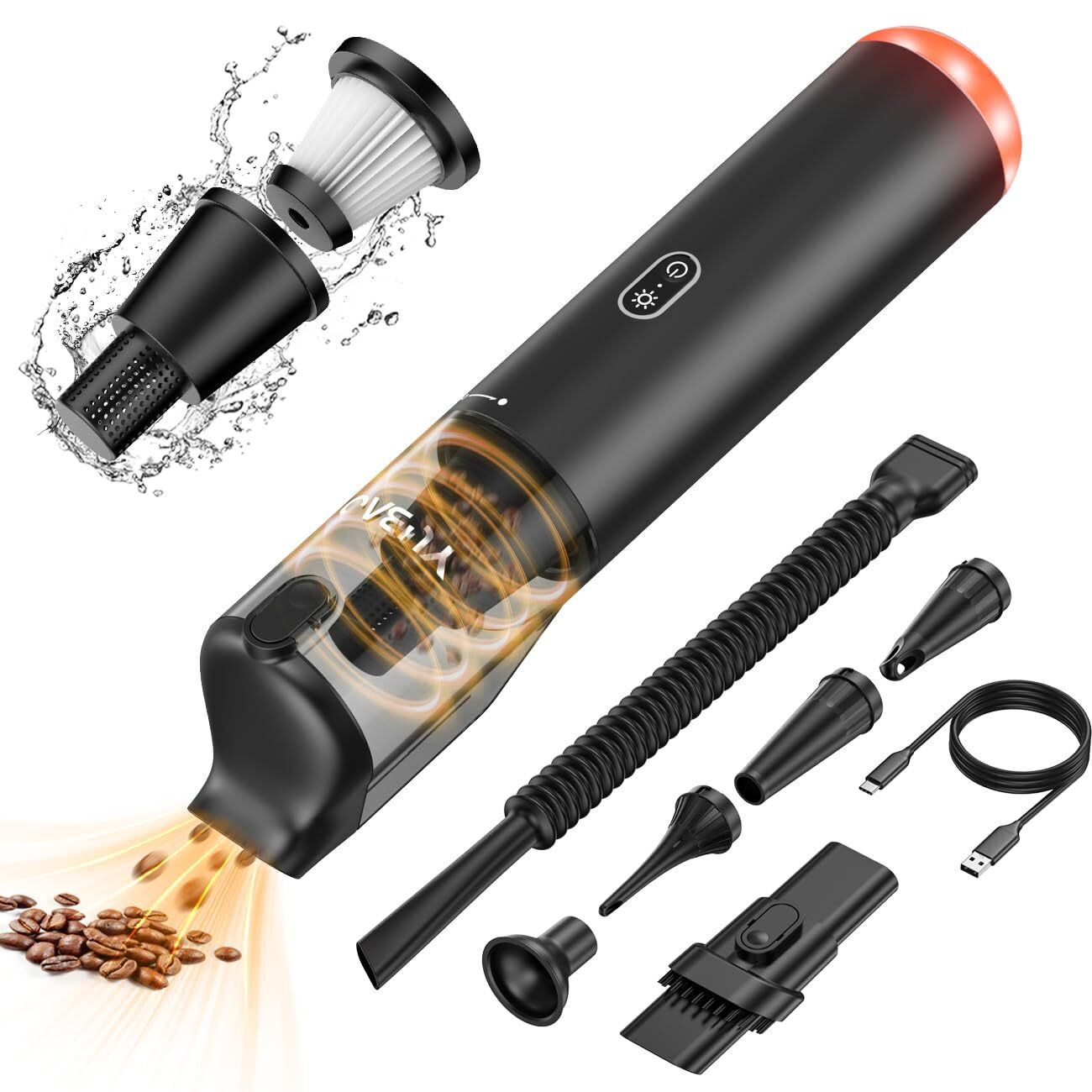 Cordless Car Vacuum with 14000Pa Suction, 6-in-1 Portable Cleaner