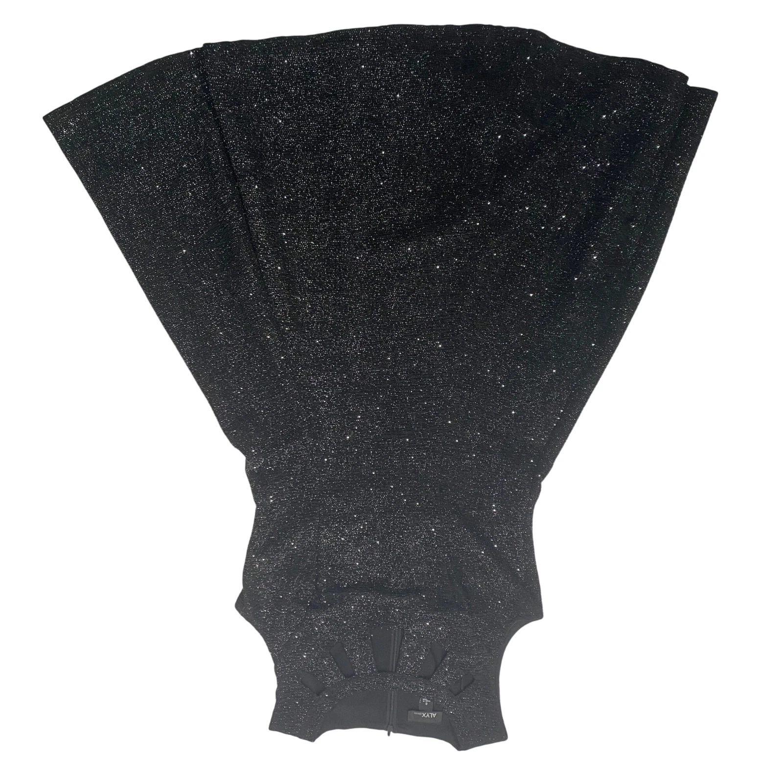 Abito da cocktail Alyx ritagli nero stropicciato testurizzato argento scintillante vestibilità e svasatura