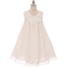 IVORY Size 12 A-Line Midi Chiffon Flower Girl Dress Recital Birthday Party