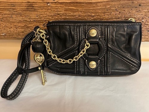Cutest Juicy Couture black leather & chains biker style wristlet clutch bag