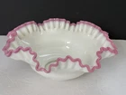 RARE Fenton Art Glass 10" Apple Blossom Crest Double Crimped Centerpiece Bowl