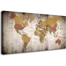 World Map Wall Art for Office Nautical Wall Decor Vintage World Map Poster Mo...