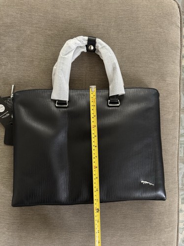 Slim Leather Briefcase 17in Laptop Bag W/Strap Multi Pocket Zipper Black - Afbeelding 10 van 13