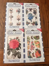 LOT OF 4 NEW VINTAGE CHARTPAK CRAFTS RUB ON TRANSFERS FLOWERS CATS BUTTERFLY