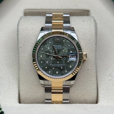 Rolex Datejust 31 NEW 2025 Green Floral Diamond Dial Two Tone Fluted Oyster