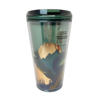Starbucks 2022 Woodland Forest Mountains Gold Sun Tumbler Travel Mug Cup 16 oz