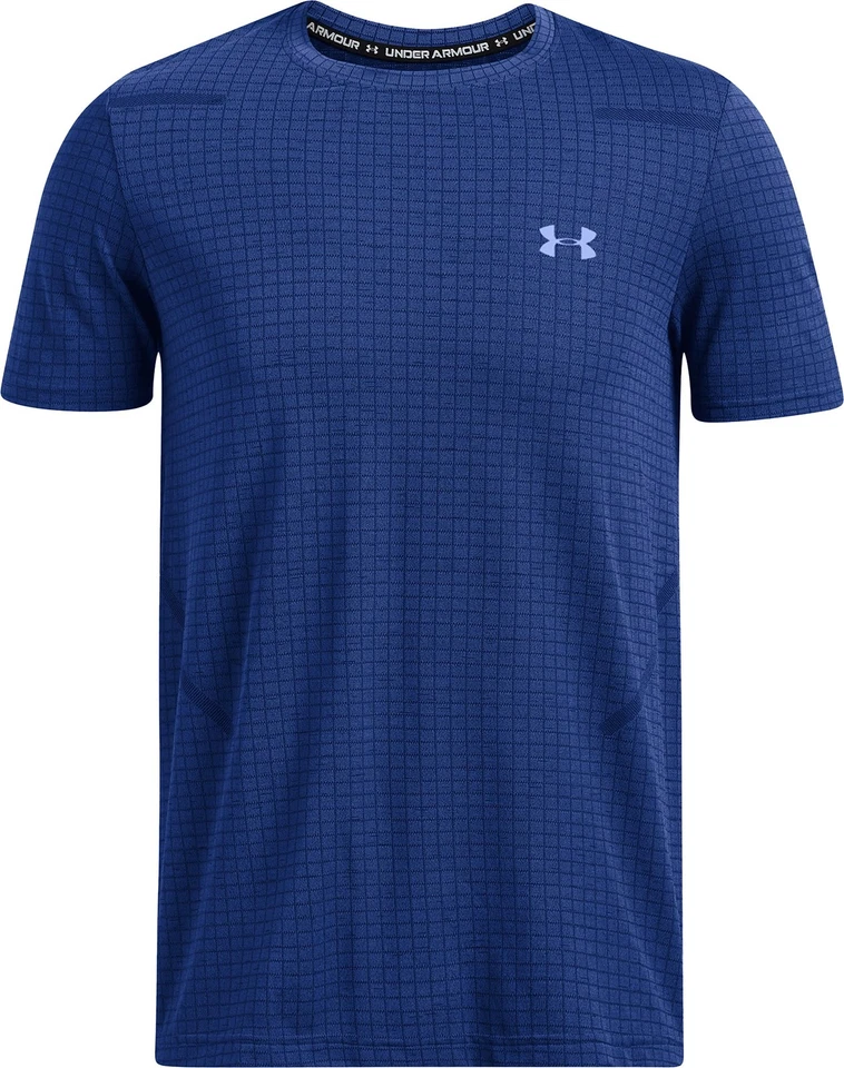 Under Armour Seamless Grid Mens Training Top Blue Short Sleeve Gym T-Shirt - Image 3 of 4