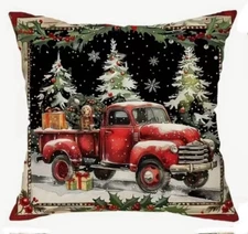 RED TRUCK CHRISTMAS TREE Winter Scene Throw Pillow Cover Winter Holiday Decor