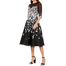 Mac Duggal Floral Embroidered A-Line Tea-Length Cocktail Dress Women’s Sz 14