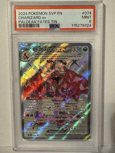 2024 Pokémon Charizard Ex #74 SVP Paldean Fates Tin  PSA 9
