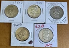 [Lot of 5] FRANKLIN HALF DOLLARS .50  90% Silver $2.50 Face Value