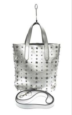 JIMMY CHOO SOFIA Star Studs Leather Tote Crossbody Bag Women Metallic Silver