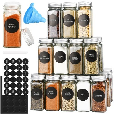 DkOvn 24pcs Glass Spice Jars, 4oz Empty Jars 4-1/8in × 1-3/4in, Black 
