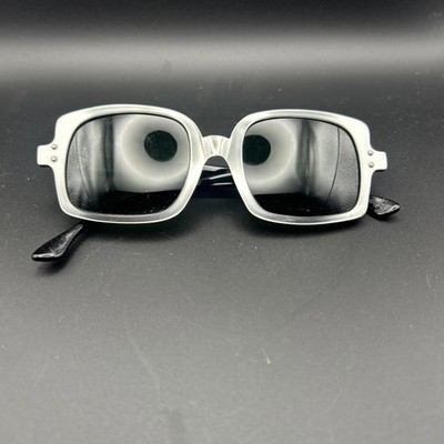 Vintage 1970s French Square Sunglasses Made In France Silver Frame Green Lens