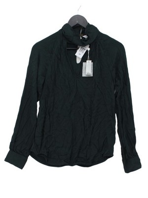 Trina Turk Damen Bluse M grün Seide mit Elasthan Langarm Stehkragen Basic