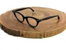 Eyeglasses Cat Eye Black Acetate Frame 5 3/4 Gold Rivets Vintage 50's