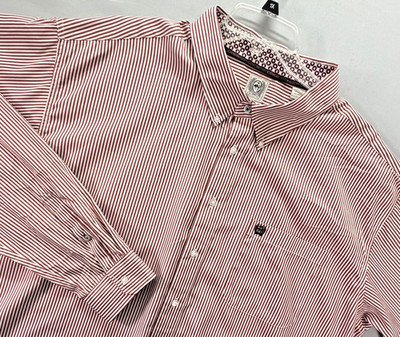 Cinch Cowboy Western Shirt 3XL Red White Stripe Long Sleeve Button Down Rodeo