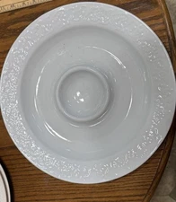 Vintage White 14” round Porcelain Veggie Tray, Chip And Dip Plate