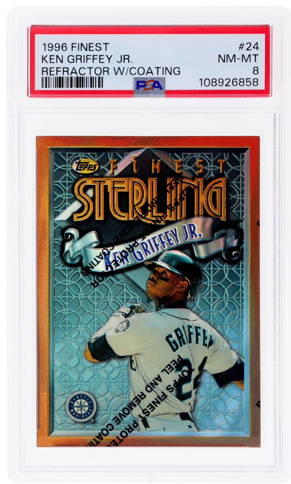 1996 Finest Ken Griffey Jr. Refractor With Coating #24 PSA 8