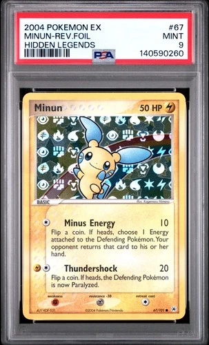 2004 POKEMON EX HIDDEN LEGENDS #67 MINUN-REVERSE FOIL PSA 9