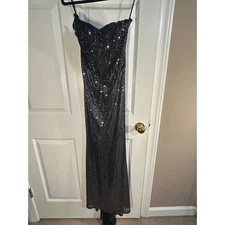 Shein Black Sequin Evening Party Dress Strapless Corset Bodycon Gown M