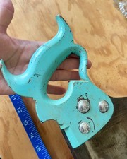 Vintage Henry Disston & Son Back Saw 26" Aqua Blue 3 Rivet Signed