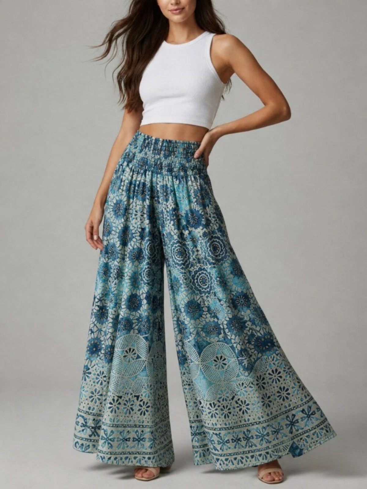 Banjara Collection Ultra Wide Leg Silk-Blend Palazzo Pants NWOT in Blue XS / S