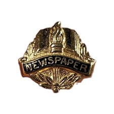 Vintage Newspaper Academic Award Pin Torch Open Book Gold Tone School Lapel