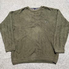 VTG Chaps Ralph Lauren Sweater Men XL Green Herringbone Cotton Crewneck Pullover